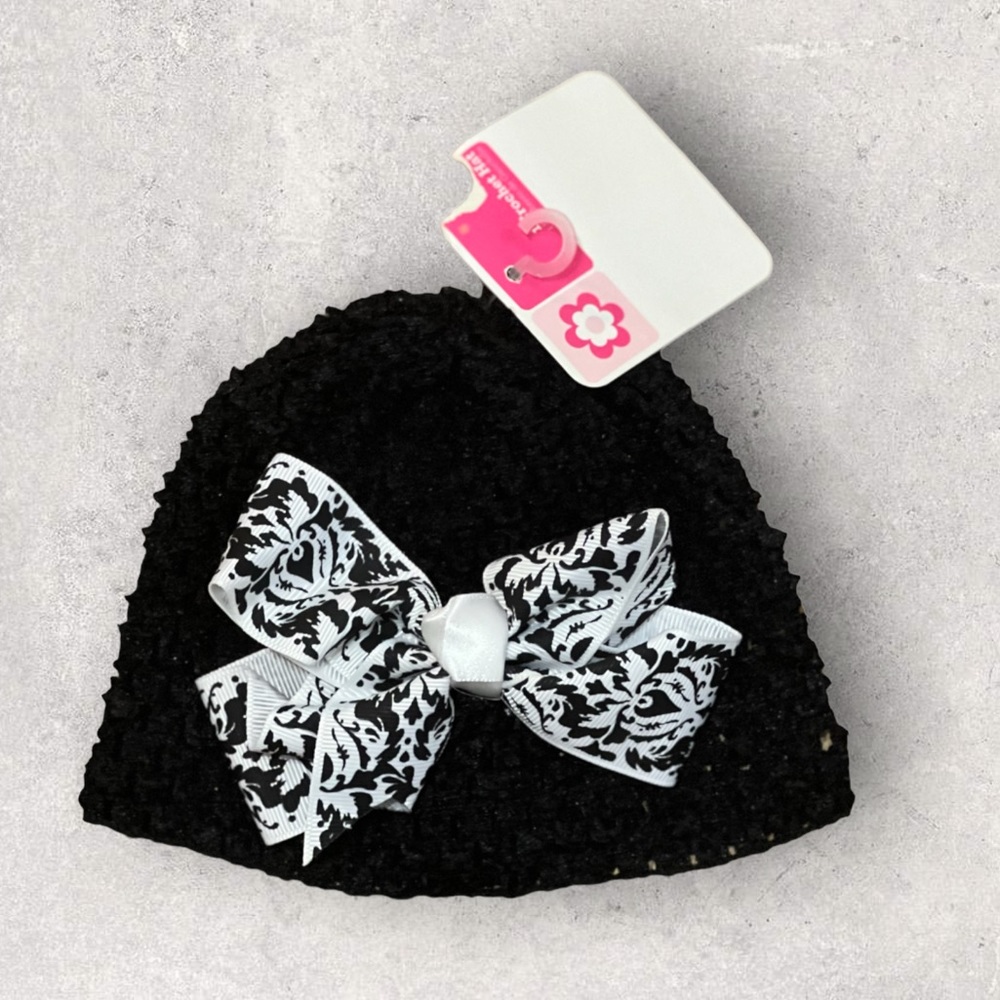 Black Crocheted Baby Hat with Bow